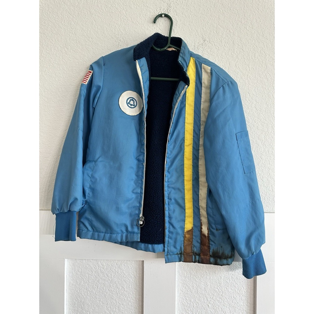 70s Southern Bell Telephone Jacket Blue Fleece Lined Striped Workwear Small Vtg